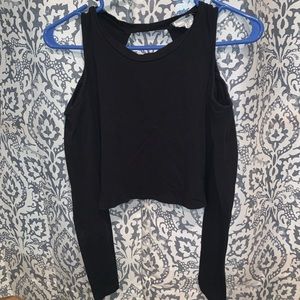 Black Open-Shoulder Long Sleeve Crop Top